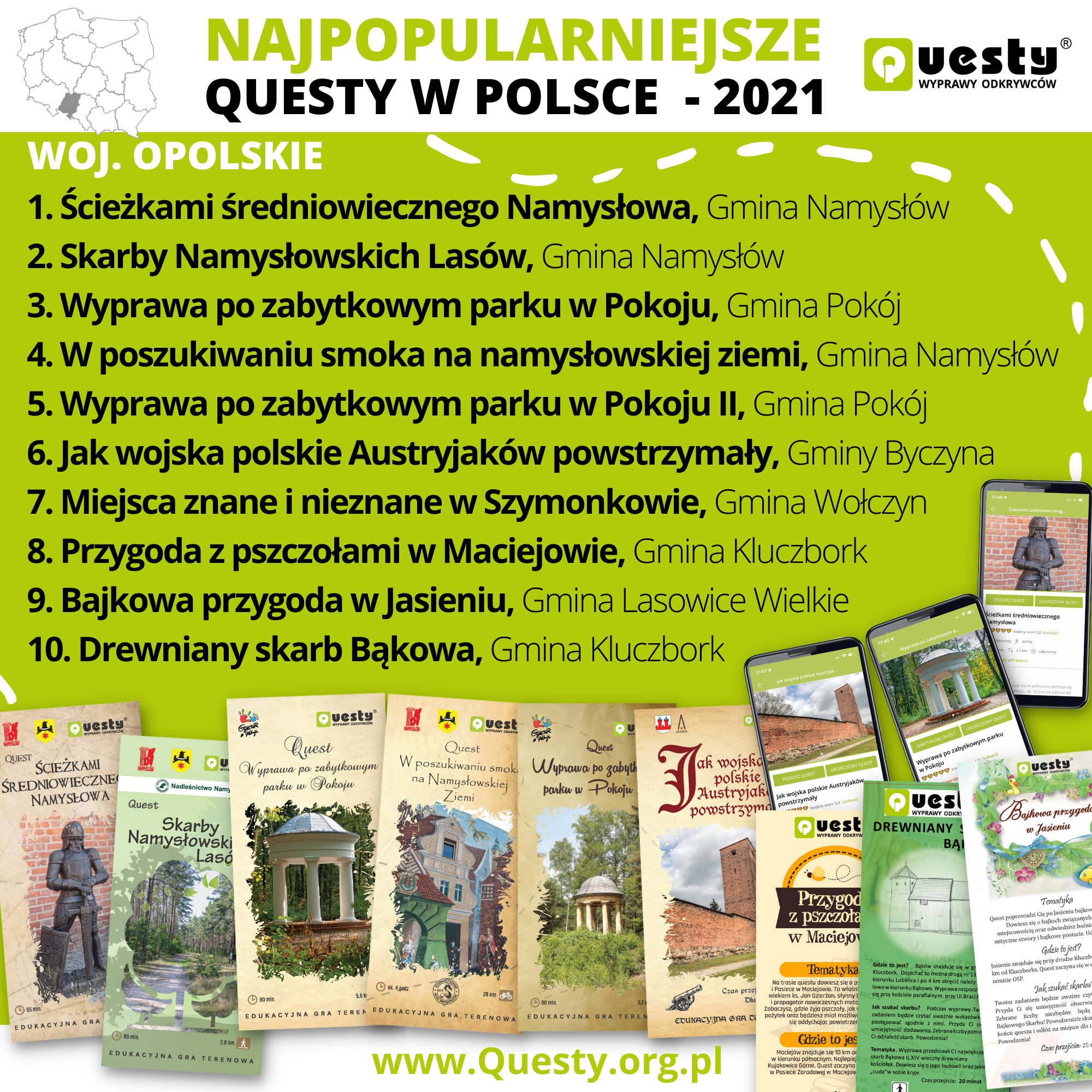 Najpopularniejsze questy w Polsce 2021 - woj. opolskie