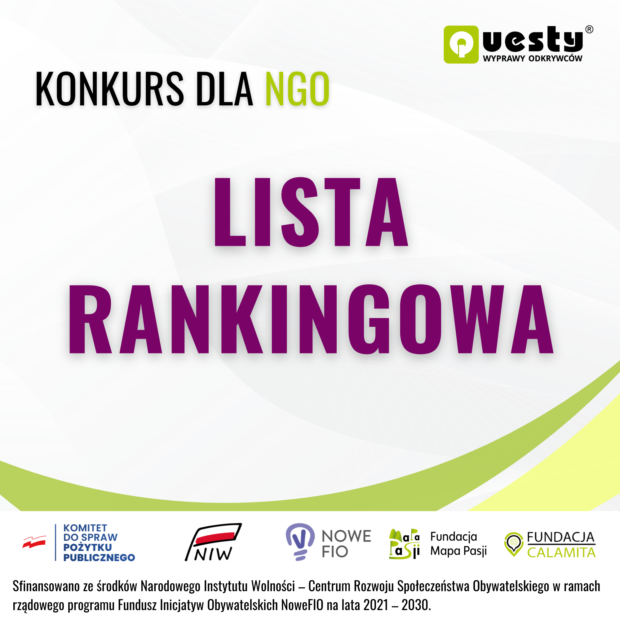 Lista rankingowa - zwycięskie organizacje pozarządowe