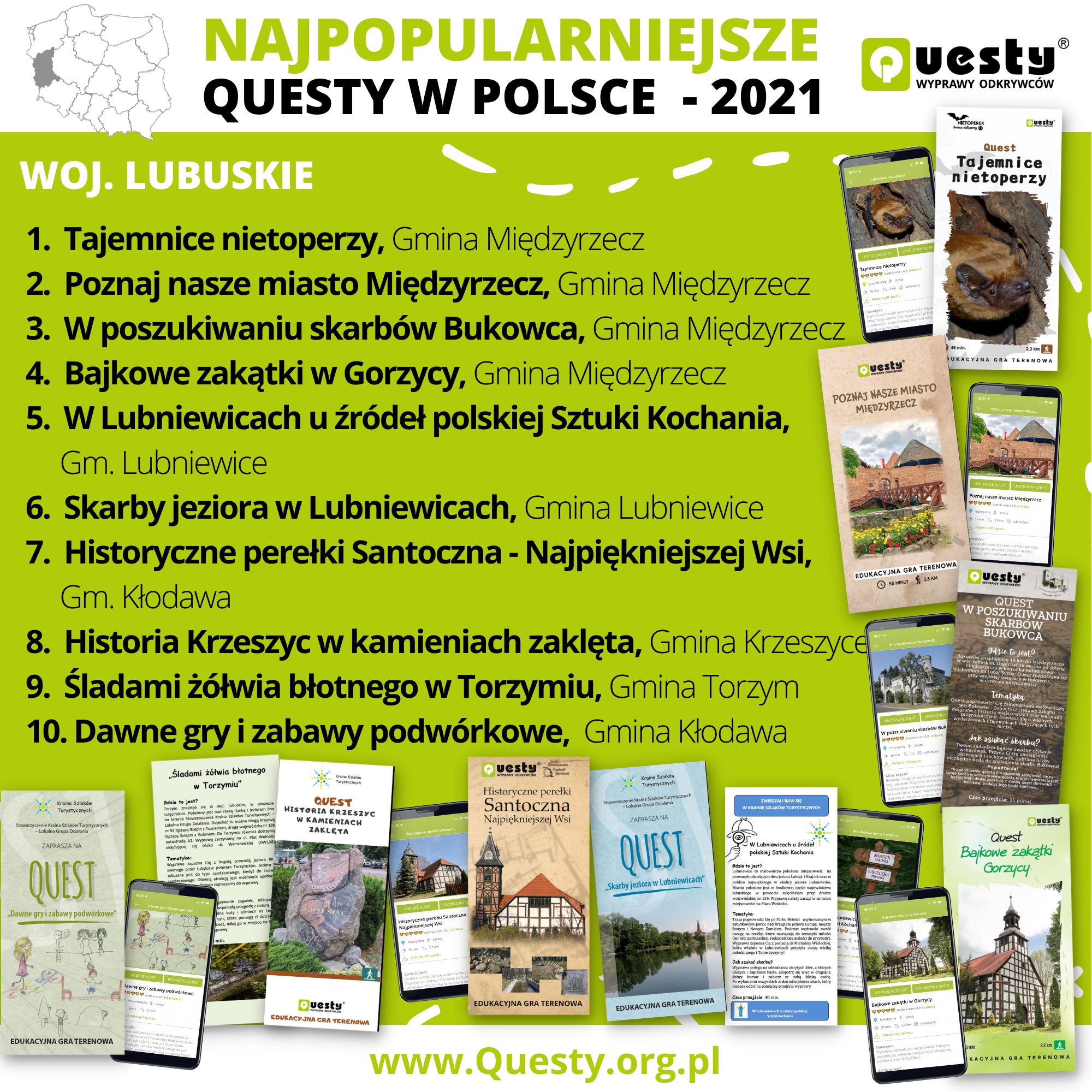 Najpopularniejsze questy w Polsce 2021 - woj. lubuskie