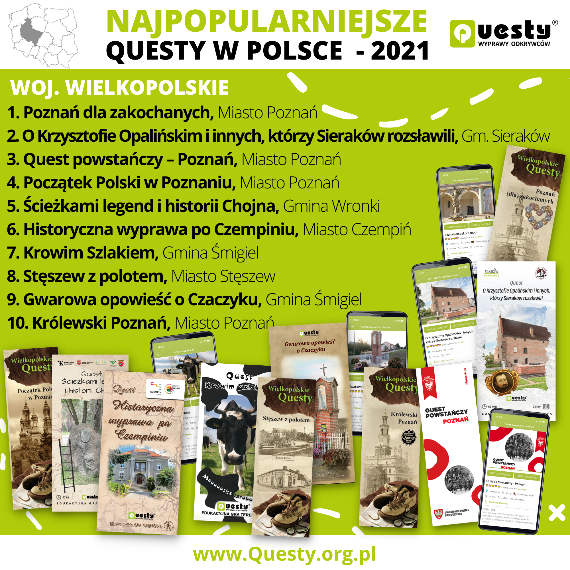 Najpopularniejsze questy w Polsce 2021 - woj. wielkopolskie