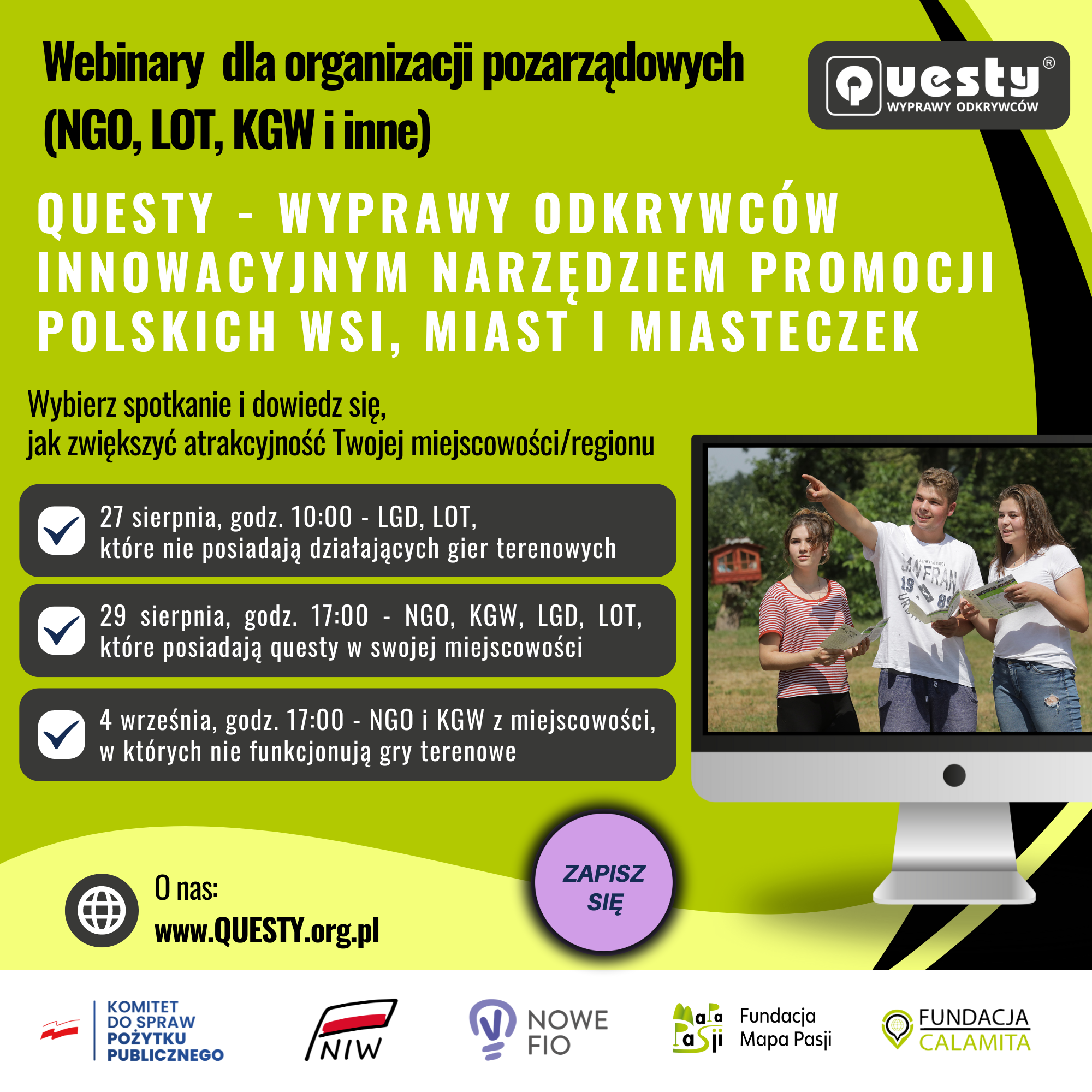 Promuj region questami! Webinary dla opiekunów questów, organizacji pozarządowych, LGD i LOT